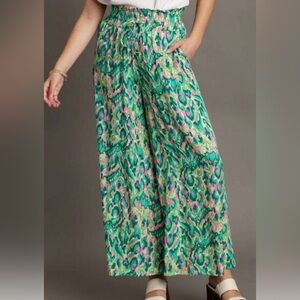 Umgee Green Mixed Print High Waist Wide Leg Pants Size Lg